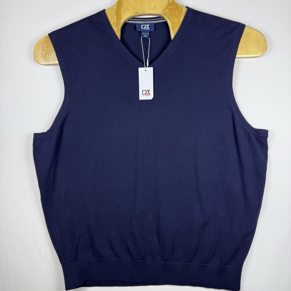 Cutter & Buck Lakemont Mens V Neck Sweater Vest Liberty Navy Blue  XXL New